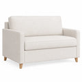 Dwuosobowa sofa z tkaniny beżowa z drewnianymi nogami