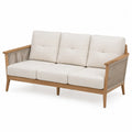 Sofa drewniana z poduszkami beżowa