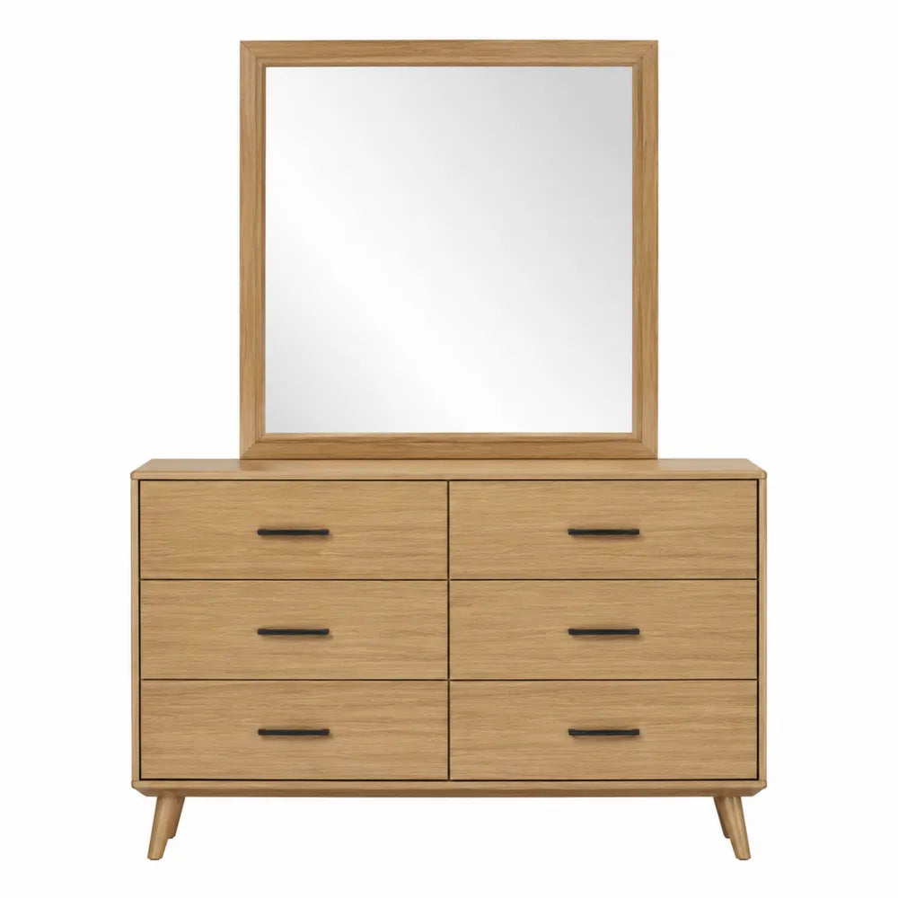 Komoda z lustrem z sześcioma szufladami drewno dąb 120 cm