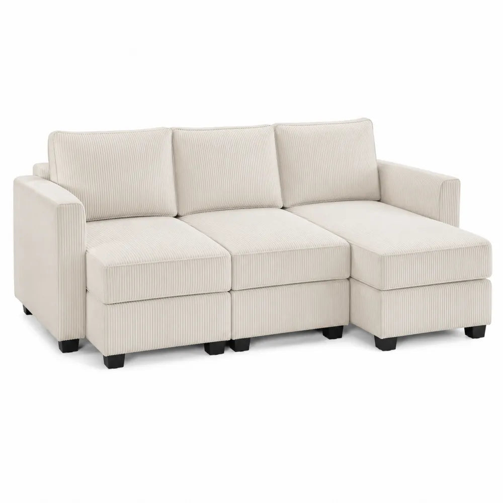 Sofa narożna z sztruksu w kształcie L, beżowa