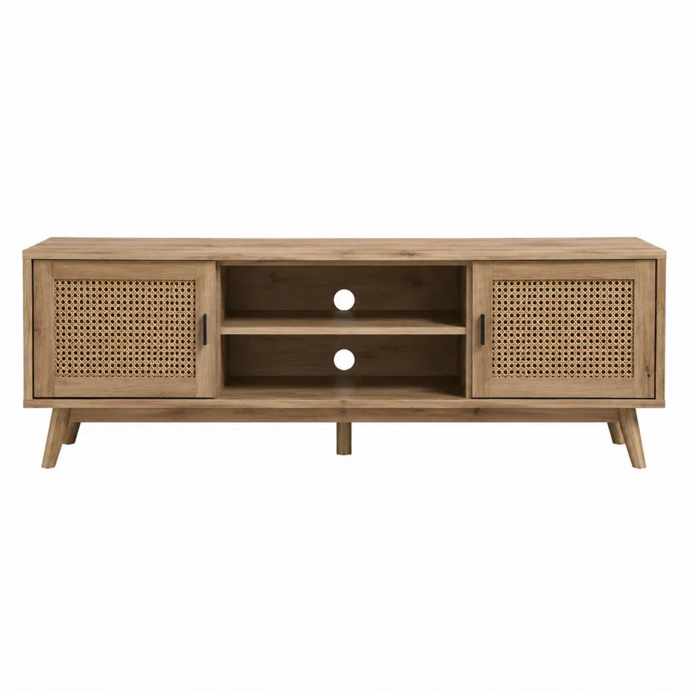Szafka RTV drewniana z rattanu brązowa 180x40x50 cm