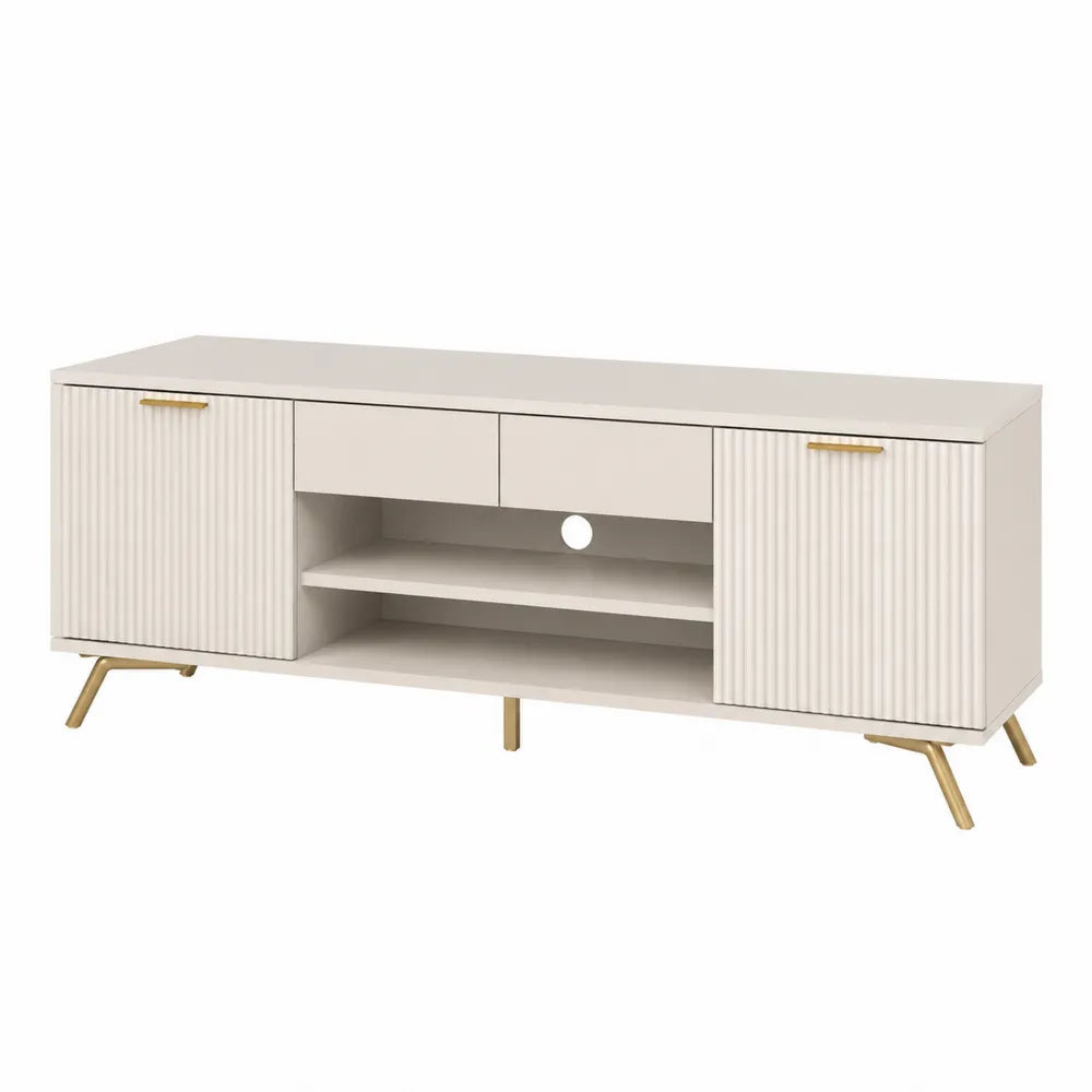 Szafka RTV kremowa z metalowymi uchwytami 140x40x50 cm