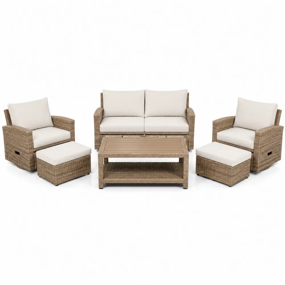 Zestaw mebli ogrodowych z technorattanu, poduszki, sofa, fotele, stolik