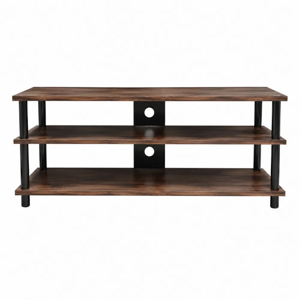 Szafka RTV z trzema półkami, MDF i stal, 120x40x50 cm, brązowo-czarna