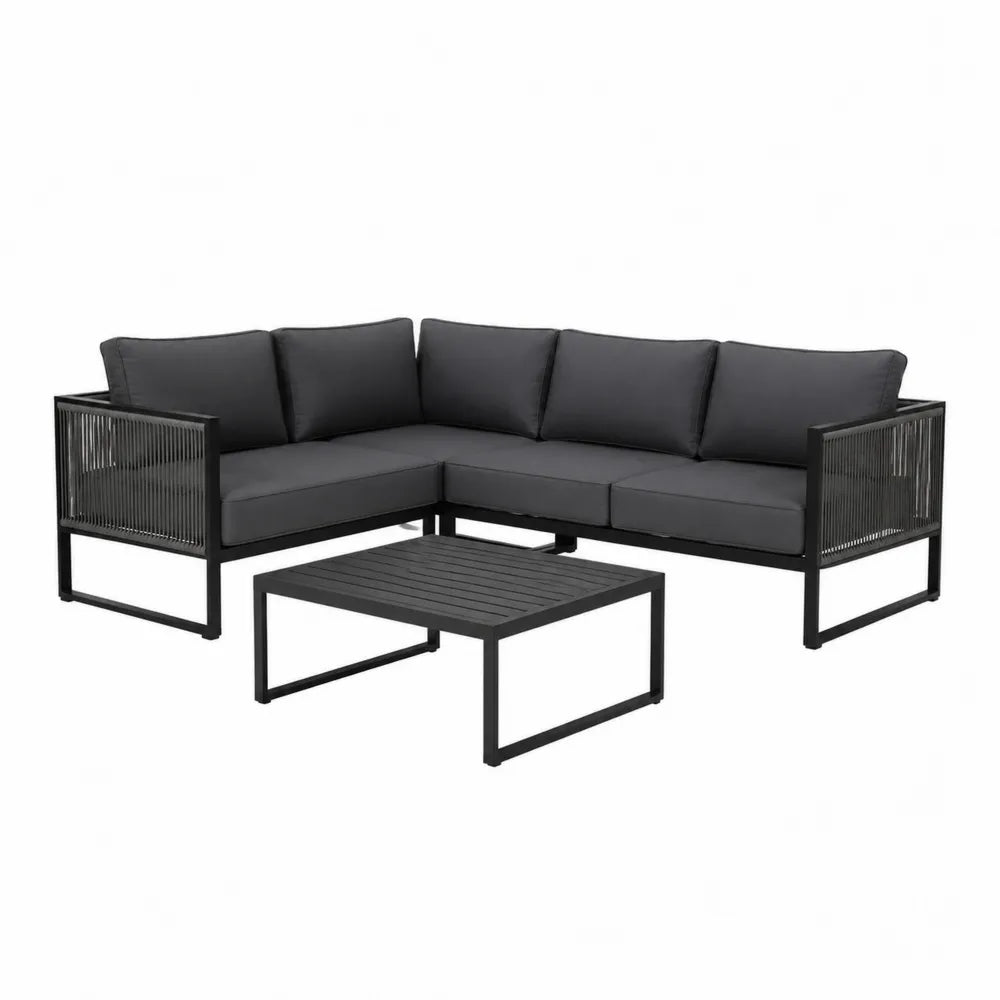 Czarny zestaw ogrodowy z aluminium i poliestru, 200x200 cm