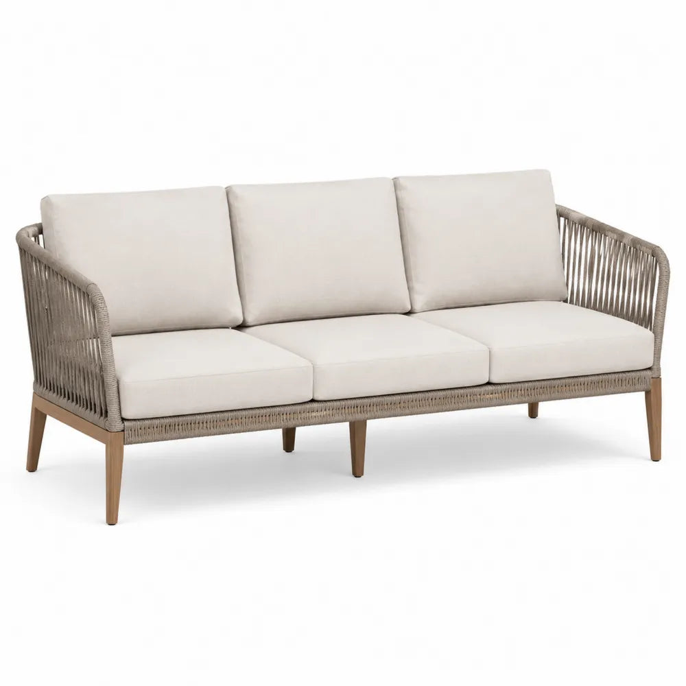 Sofa trzyosobowa z technorattanu beżowa